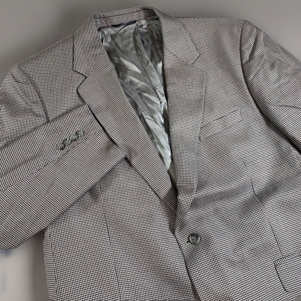Brooks Brothers 346 Houndstooth Blazer Jacket Mens Size 46 Large Wool‎ Blend